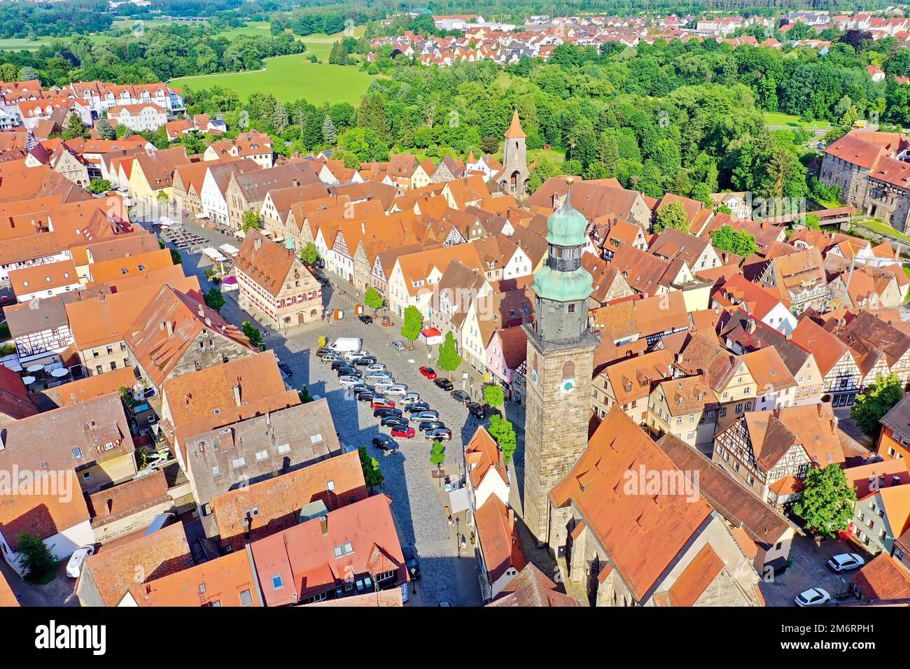 Aerial view of Lauf an der Pegnitz. Nuernberger Land, Middle Franconia