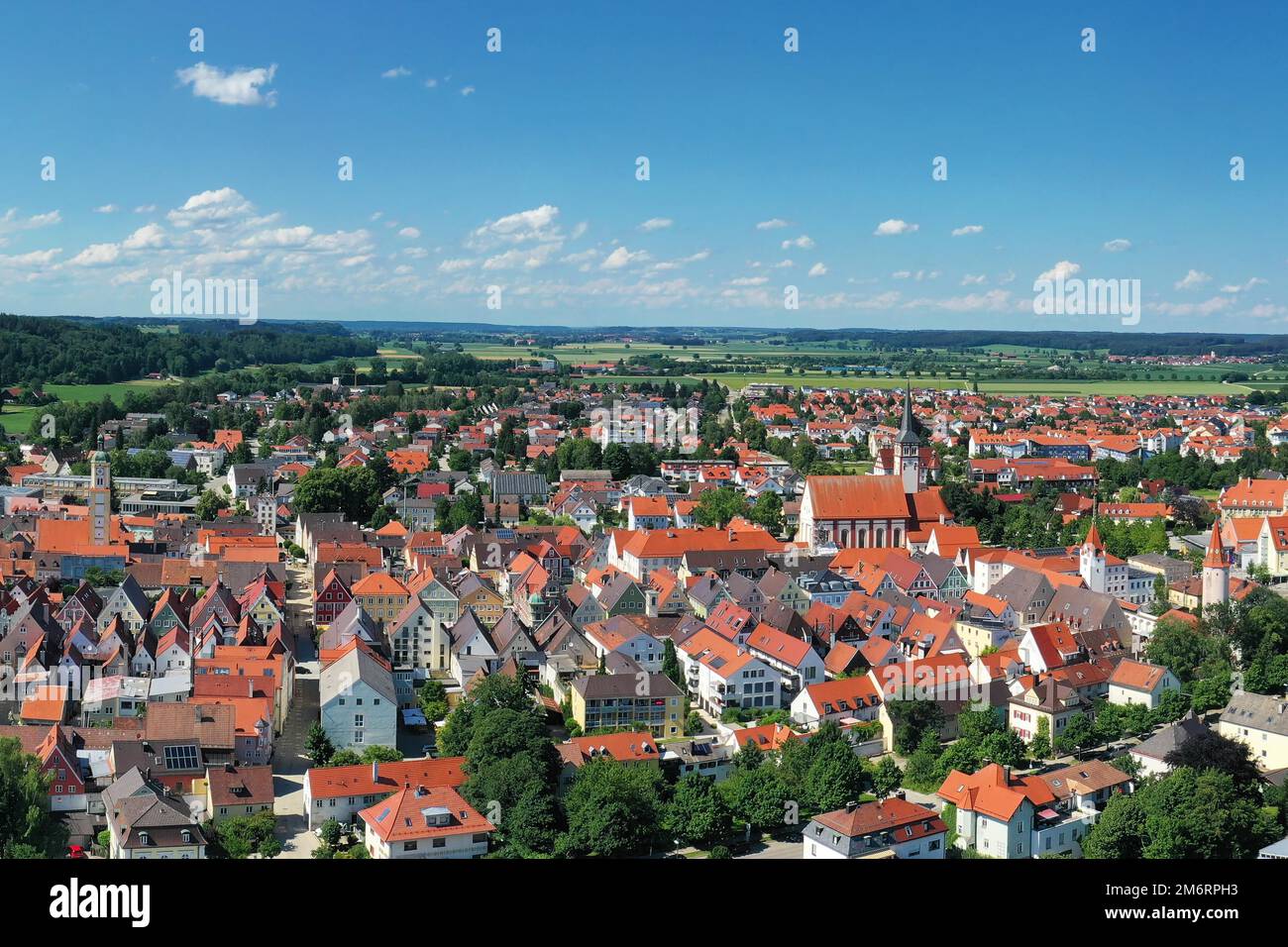Aerial view of Mindelheim with sights of the town. Unterallgaeu, Swabia, Bavaria, Germany Stock Photo