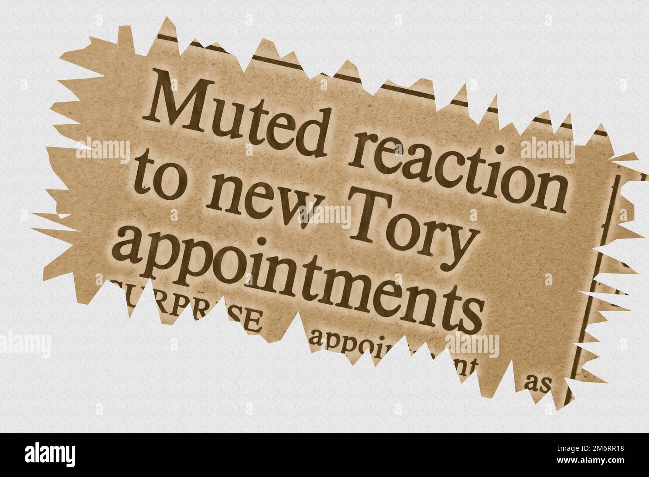 Muted reaction to new Tory appointments - news story from 1975 newspaper headline article title with highlighted overlay Stock Photo