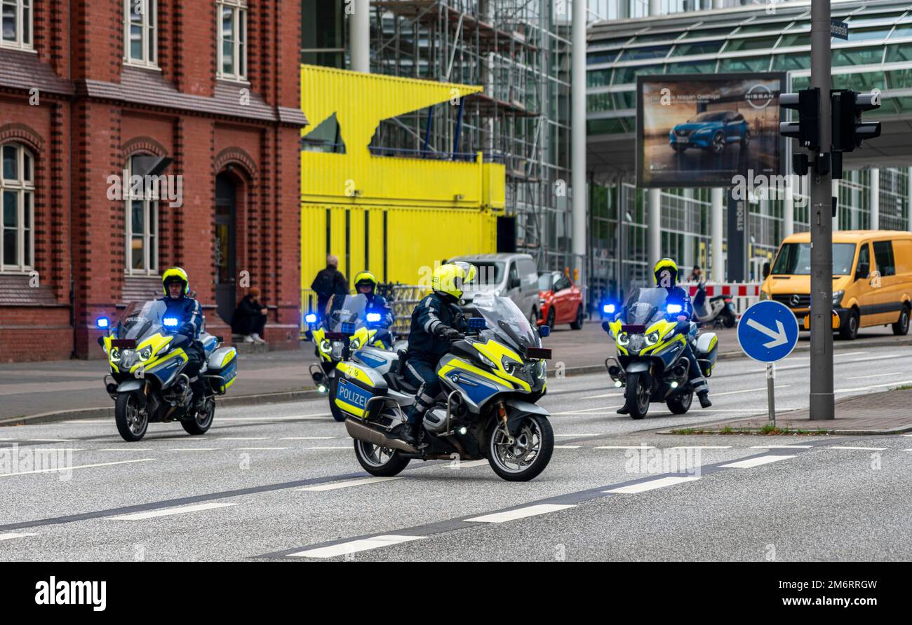 Motorised police escort at Congres Centrum, Hamburg, Germany Stock Photo