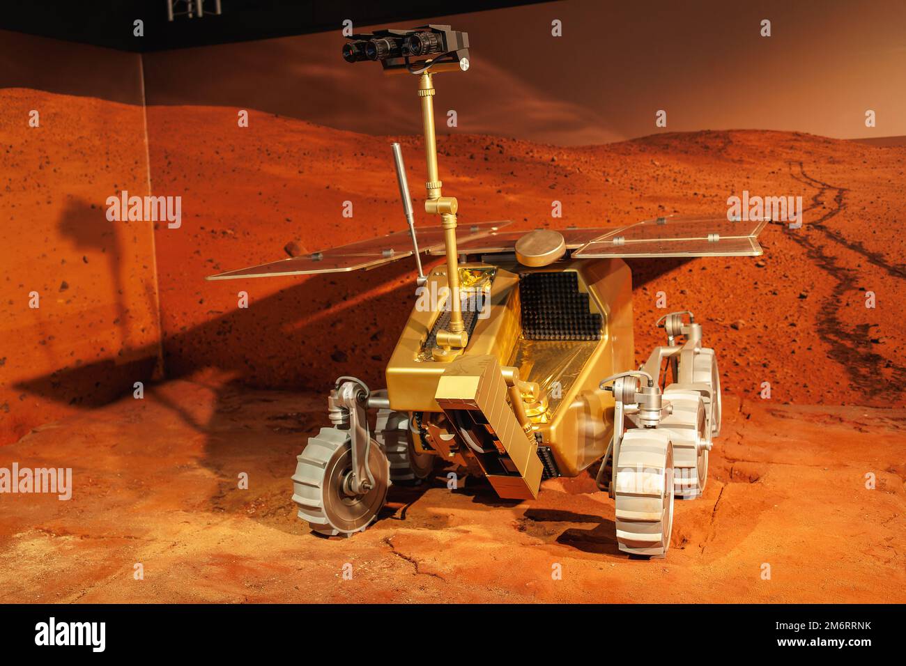 Mars Rover, Wheeled Motor Robot Vehicle designed to Travel on the Surface of Mars Stock Photo