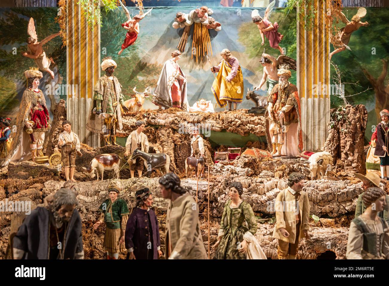 Italian crib named presepe with nativity. Traditional Christmas religious scene Stock Photo