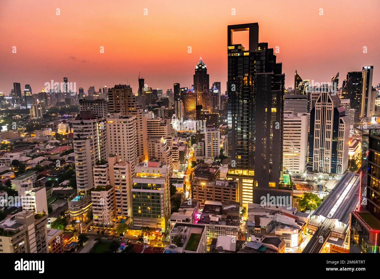 Nightshot over the skyline of Bangkok, Thailand Stock Photo