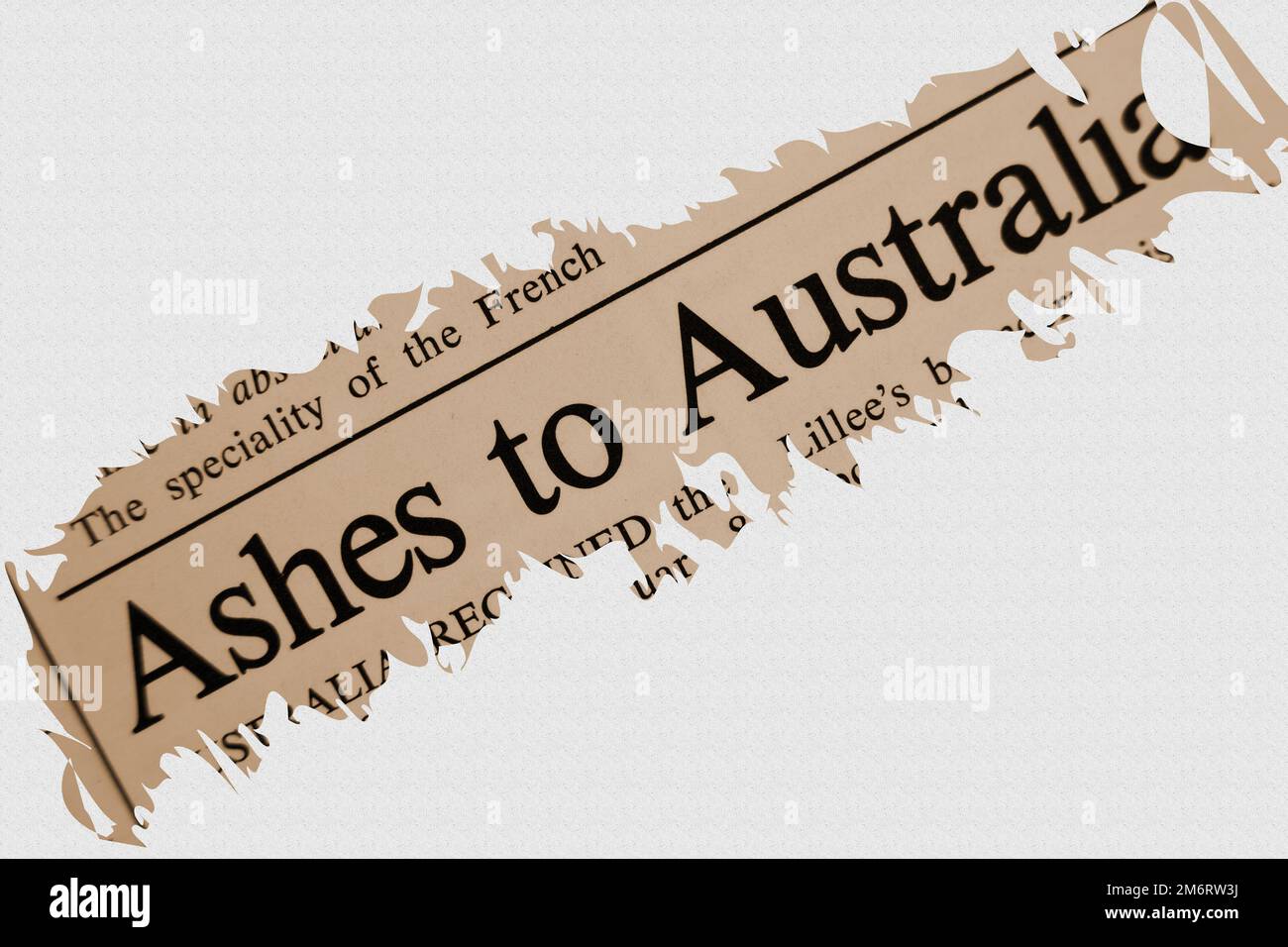 news story from 1975 newspaper headline article title - Ashes to Australia - sepia overlay Stock Photo