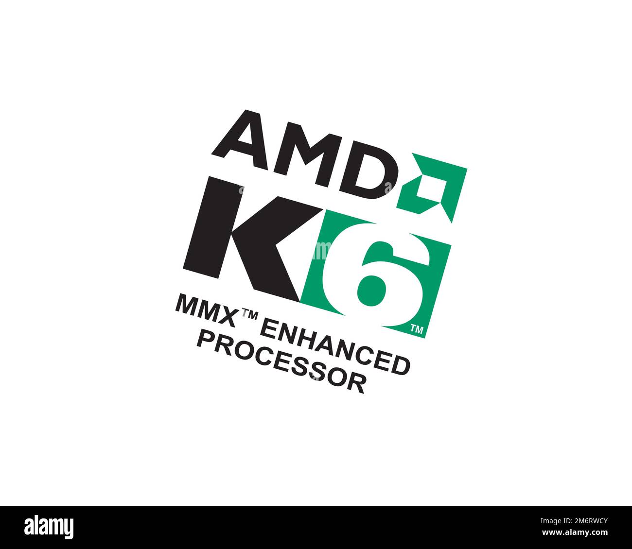 AMD K6, rotated logo, white background B Stock Photo