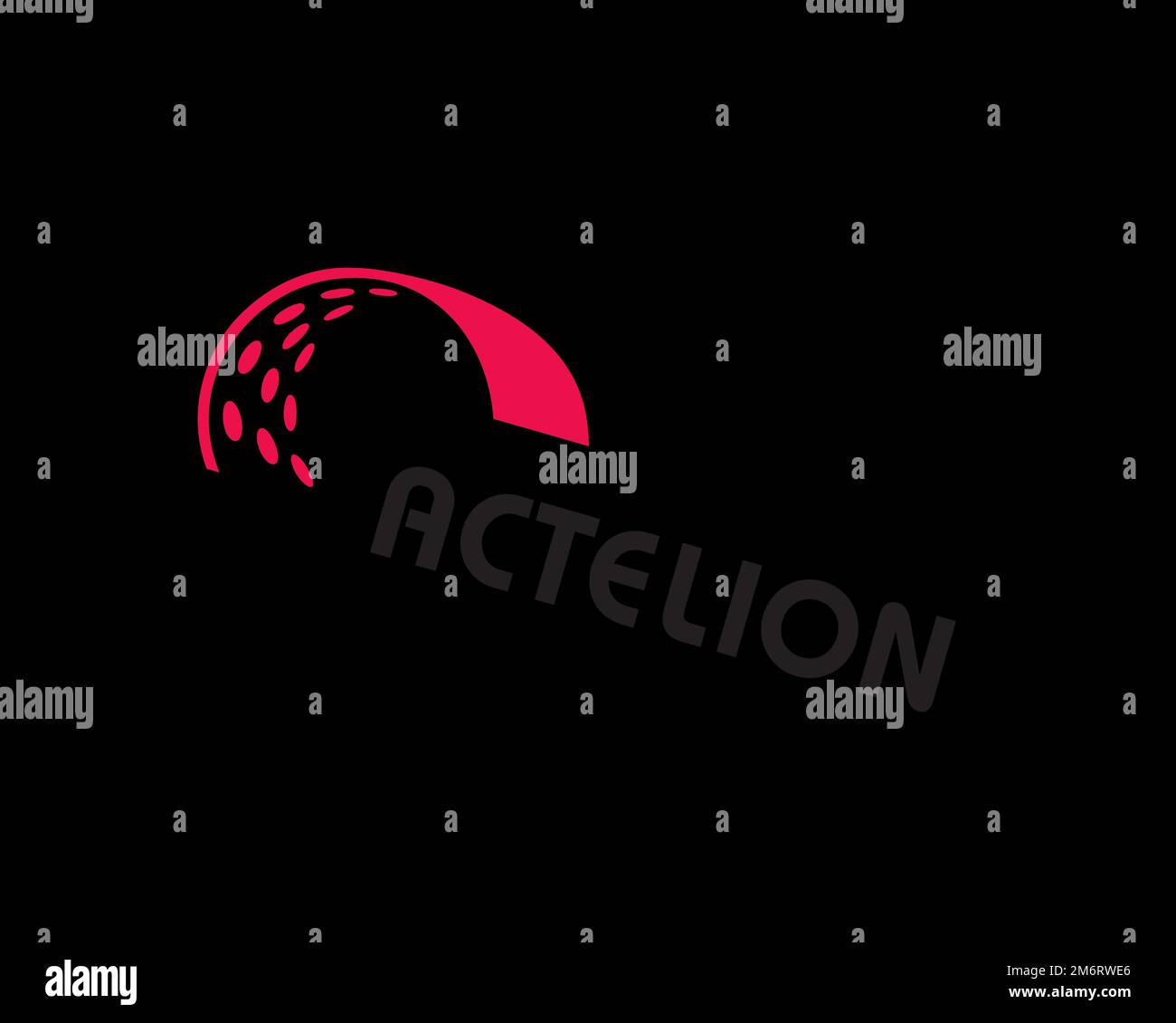 Actelion, rotated logo, black background B Stock Photo
