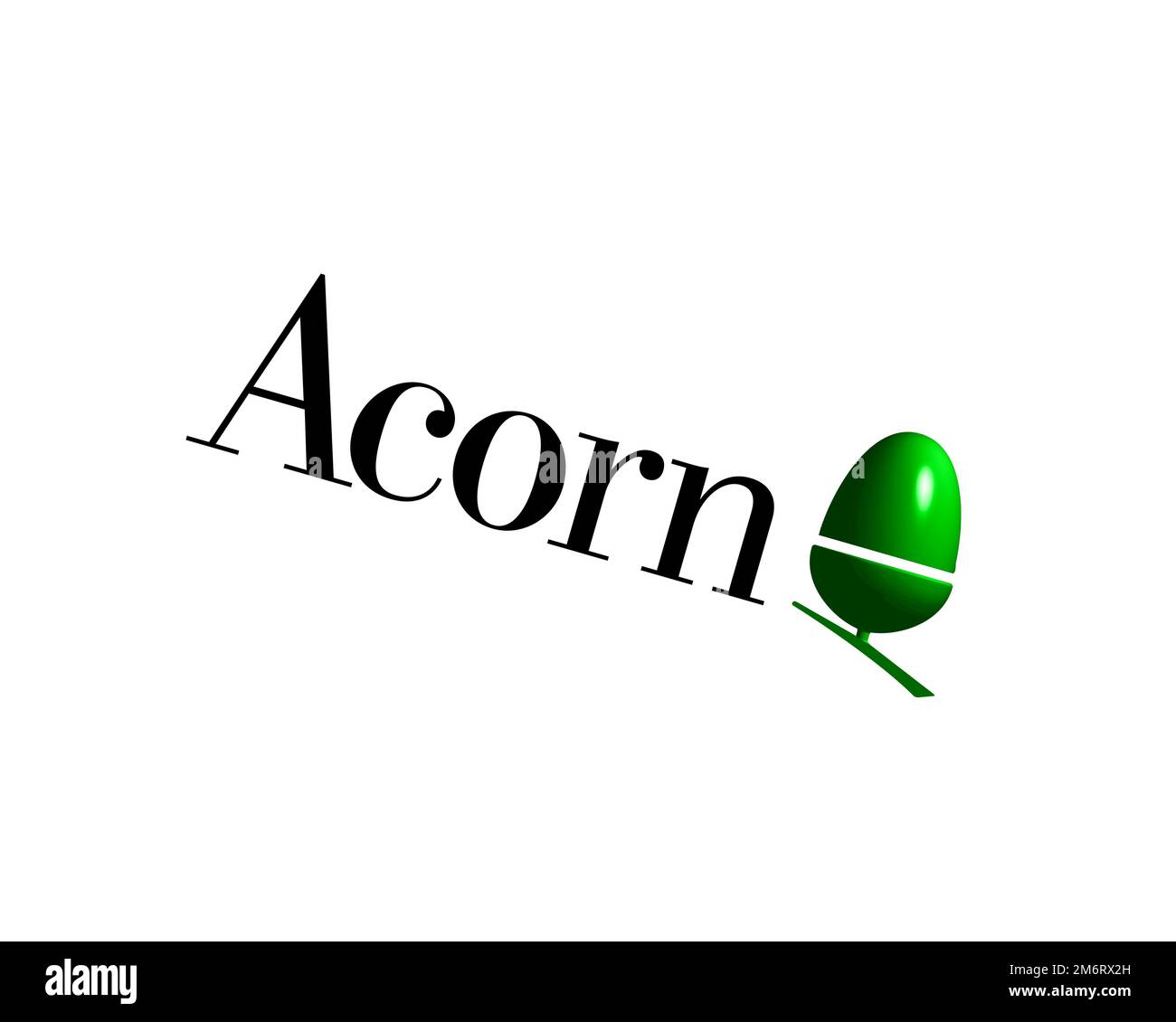 Acorn Computers, Rotated Logo, White Background B Stock Photo