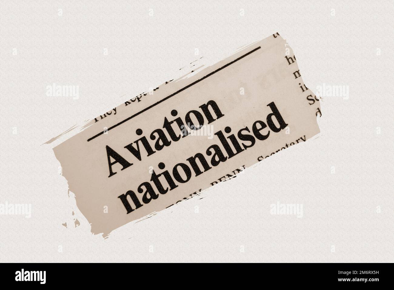 news story from 1975 newspaper headline article title - Aviation nationalised in sepia Stock Photo
