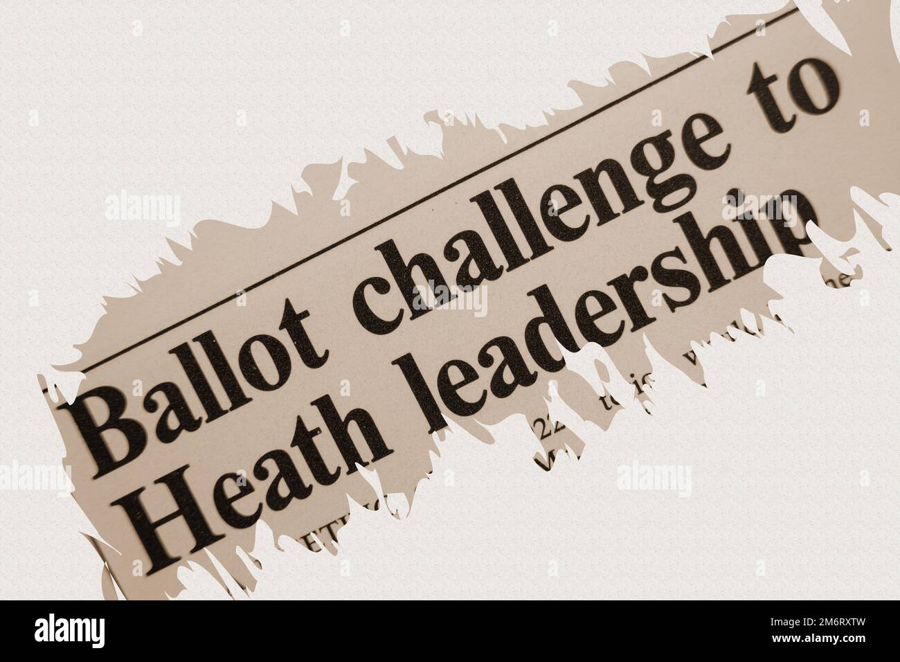 news story from 1975 newspaper headline article title - Ballot challenge to Heath leadership - sepia Stock Photo