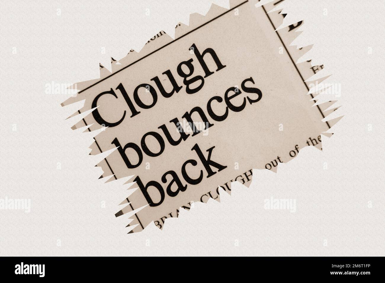 news story from 1975 newspaper headline article title - Clough bounces back in sepia Stock Photo