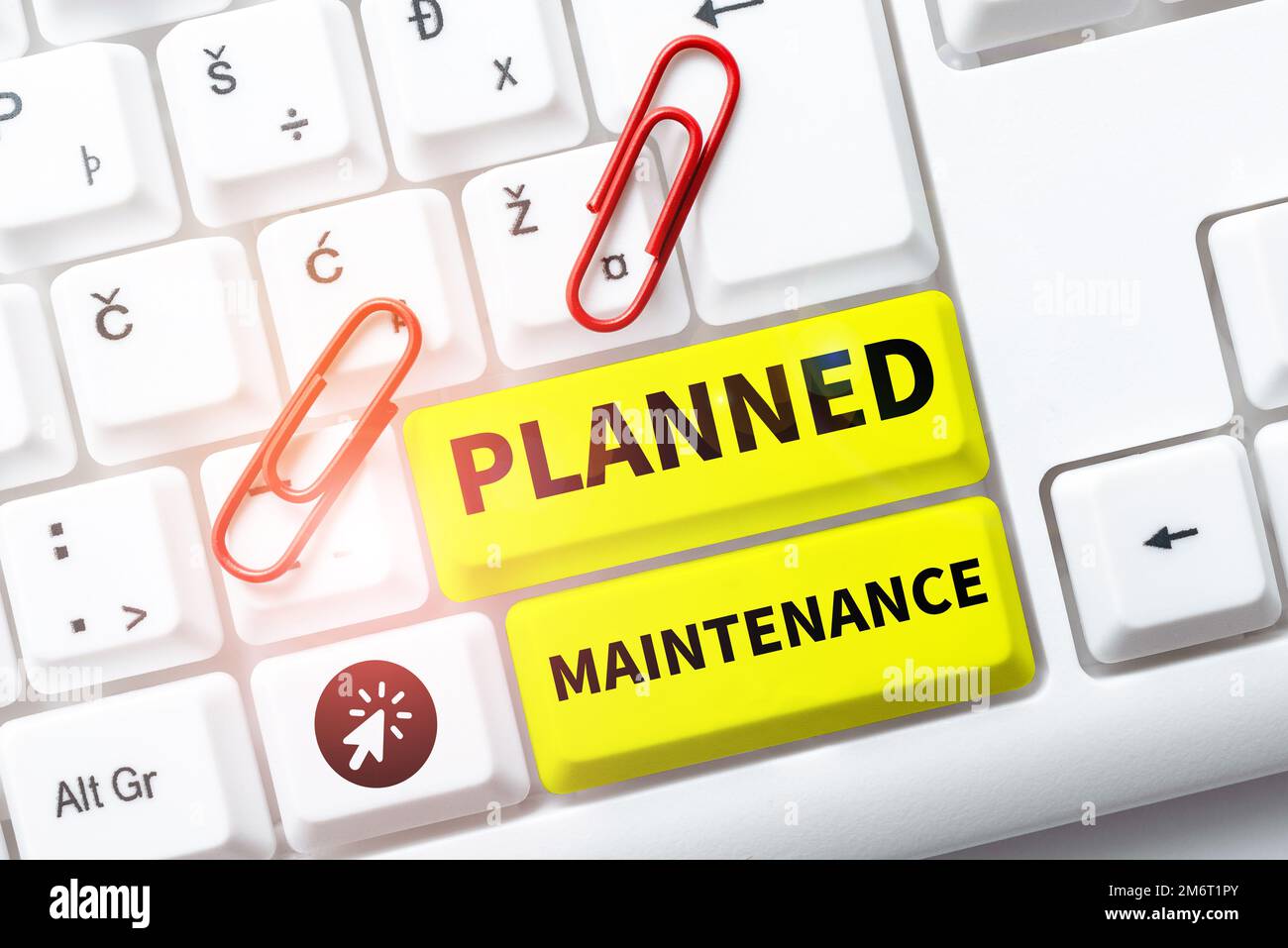 Sign displaying Planned Maintenance. Word Written on Check ups to be