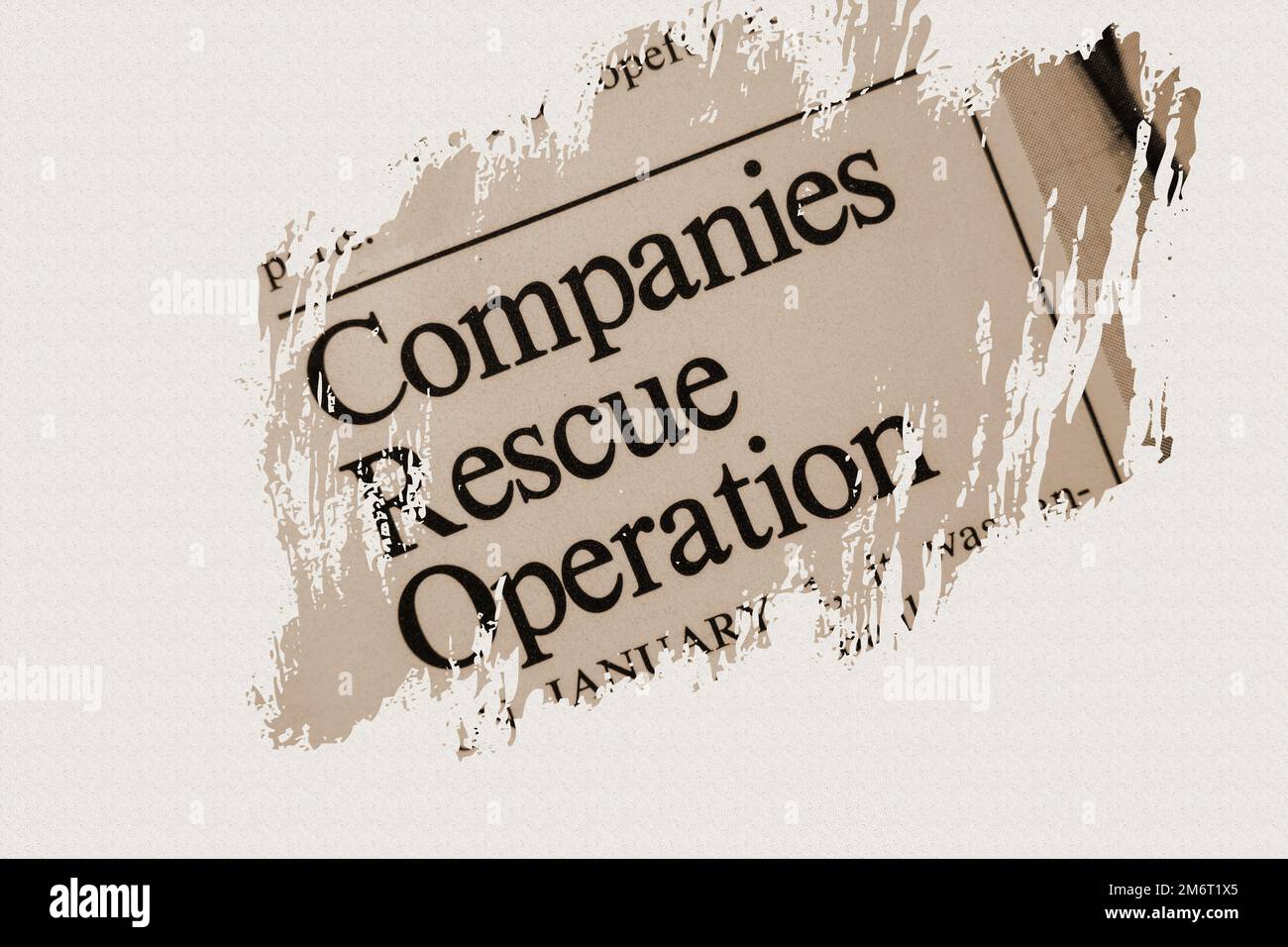 news story from 1975 newspaper headline article title - Companies Rescue Operation in sepia Stock Photo