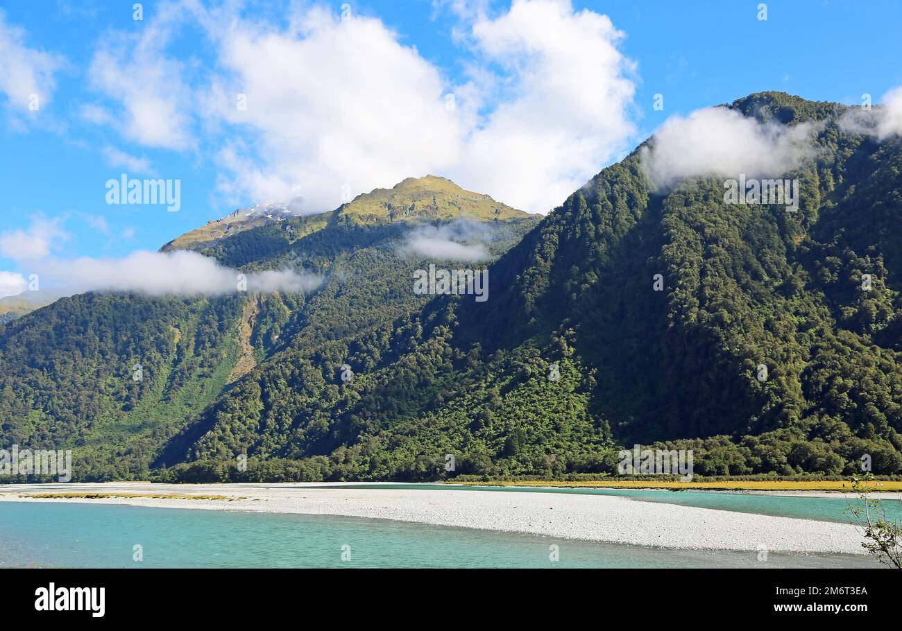 Mountains and Haast River - New Zealand Stock Photo