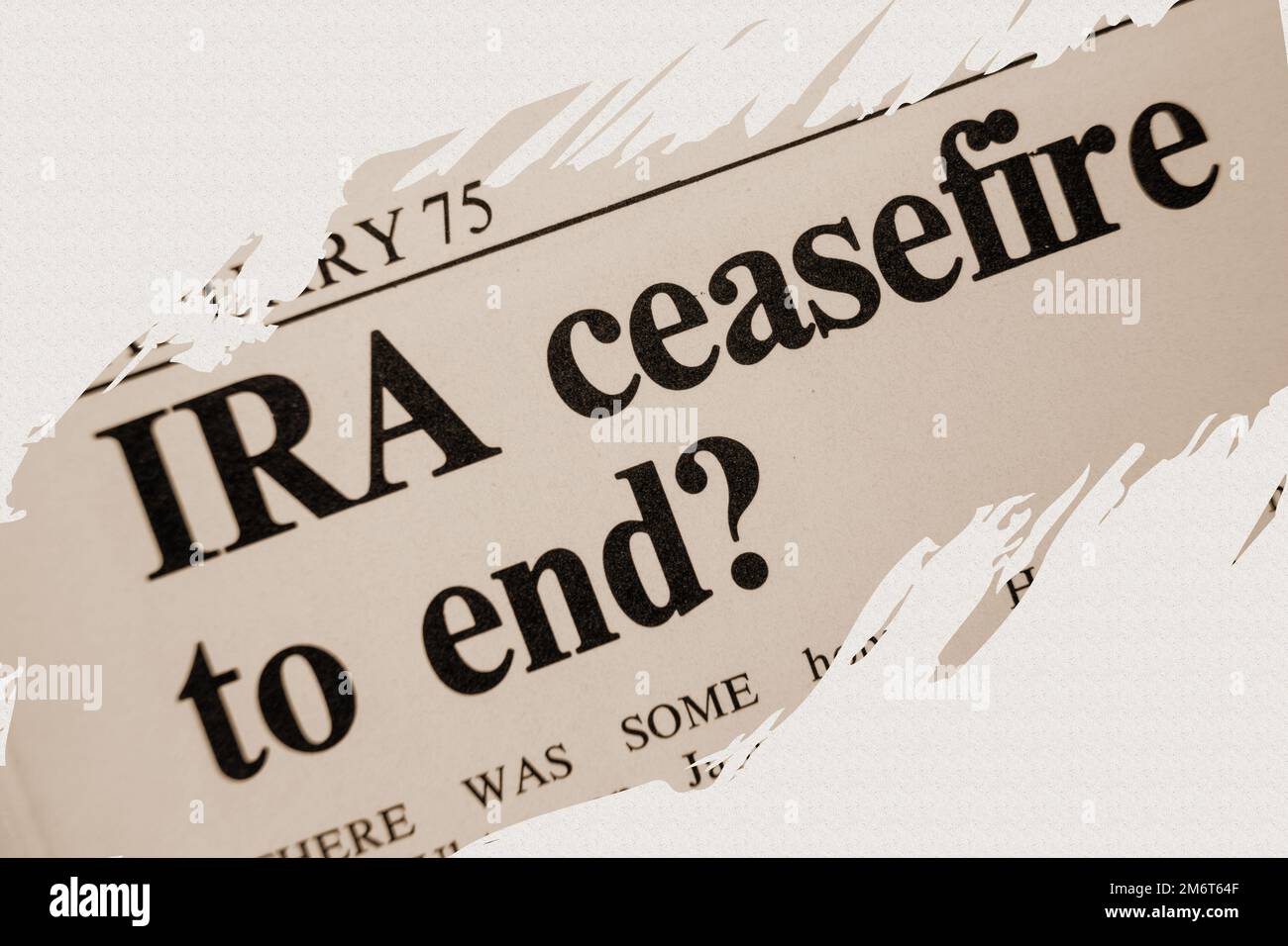 news story from 1975 newspaper headline article title - IRA ceasefire to end in sepia Stock Photo