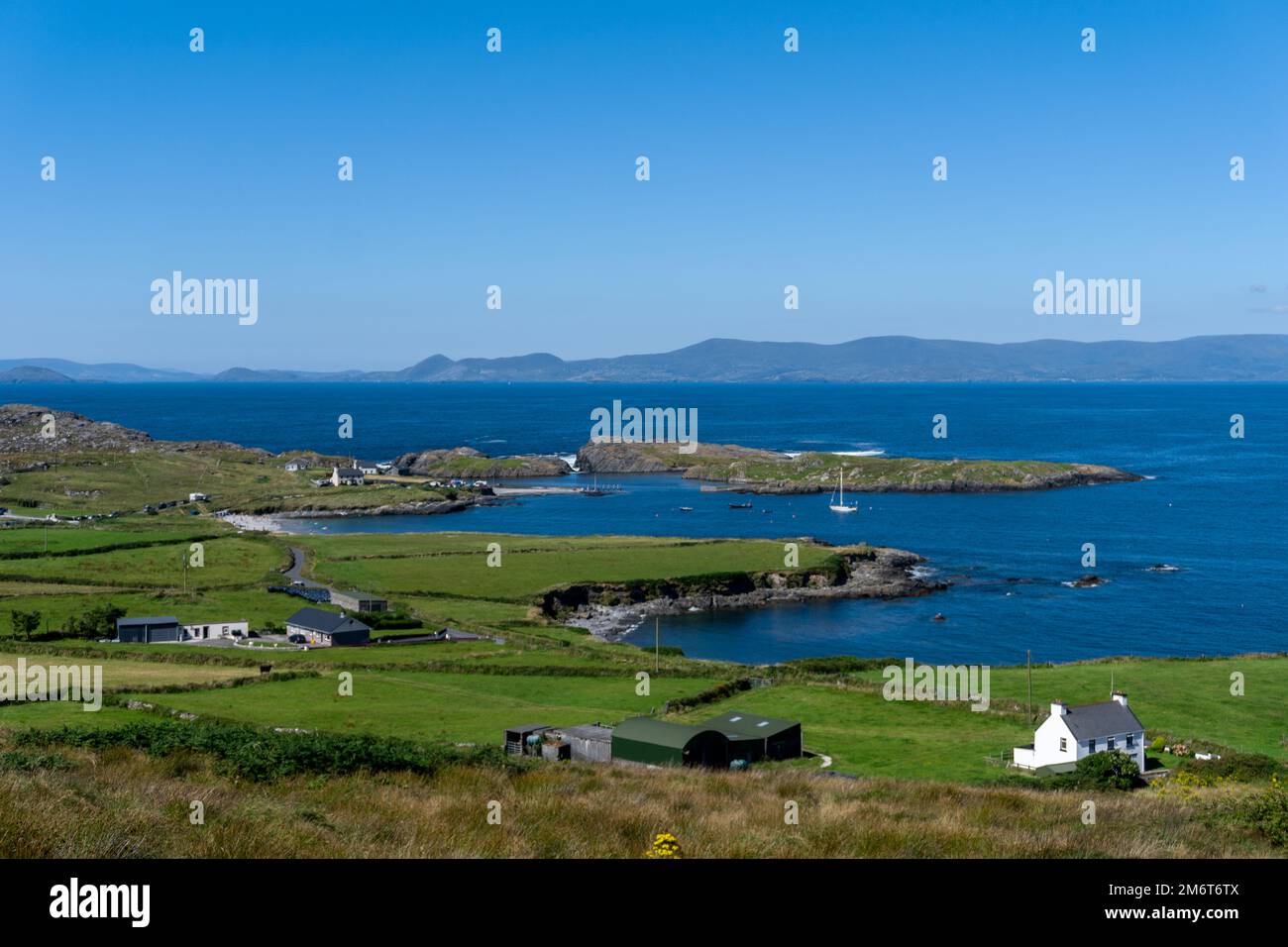 View of the Iveragh Peninsula and Kells Bay in County Kerry Stock Photo