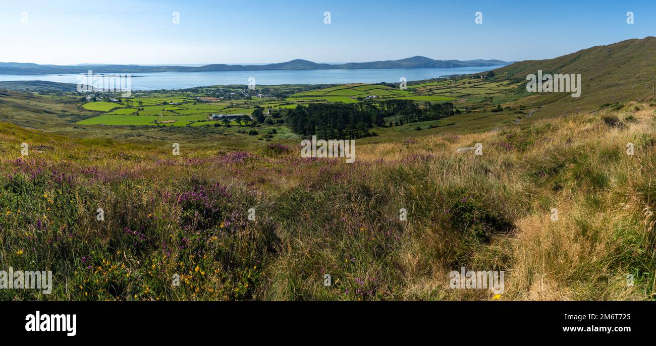 View of Bantry Bay and the village of Kilcrohane in western County Cork as seen from Seefin