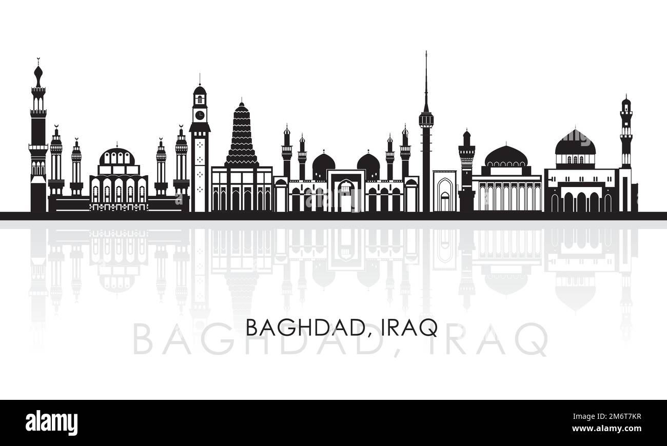 Silhouette Skyline panorama of city of Baghdad, Iraq - vector illustration Stock Vector