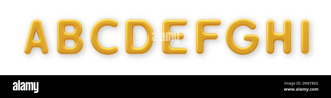3D Gold uppercase letters A,B,C,D,E,F,G,H and I on a white background ...
