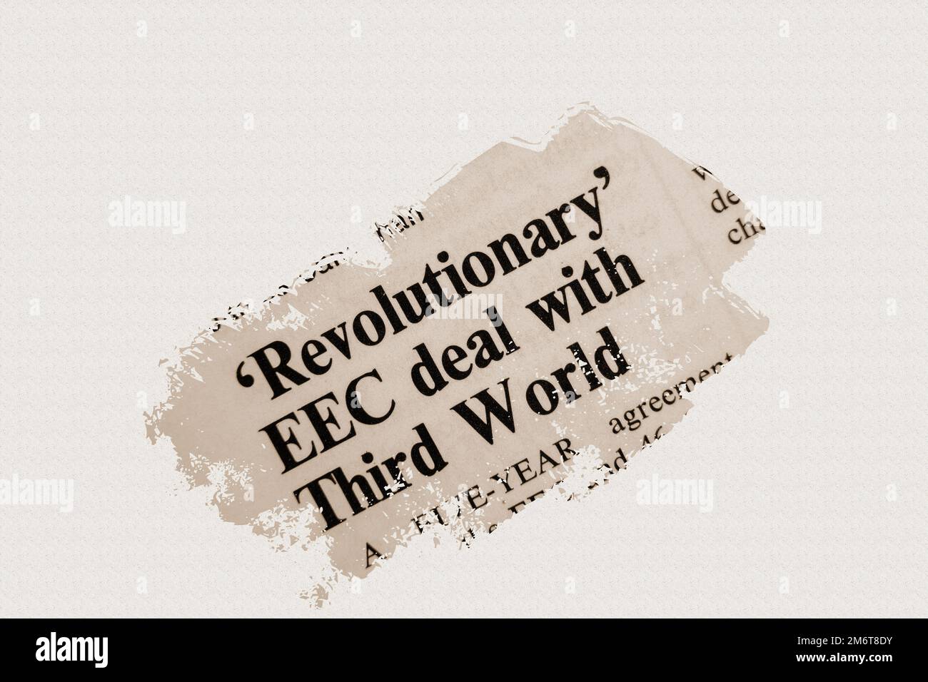 news story from 1975 newspaper headline article title - Revolutionary EEC deal with Third World - sepia Stock Photo