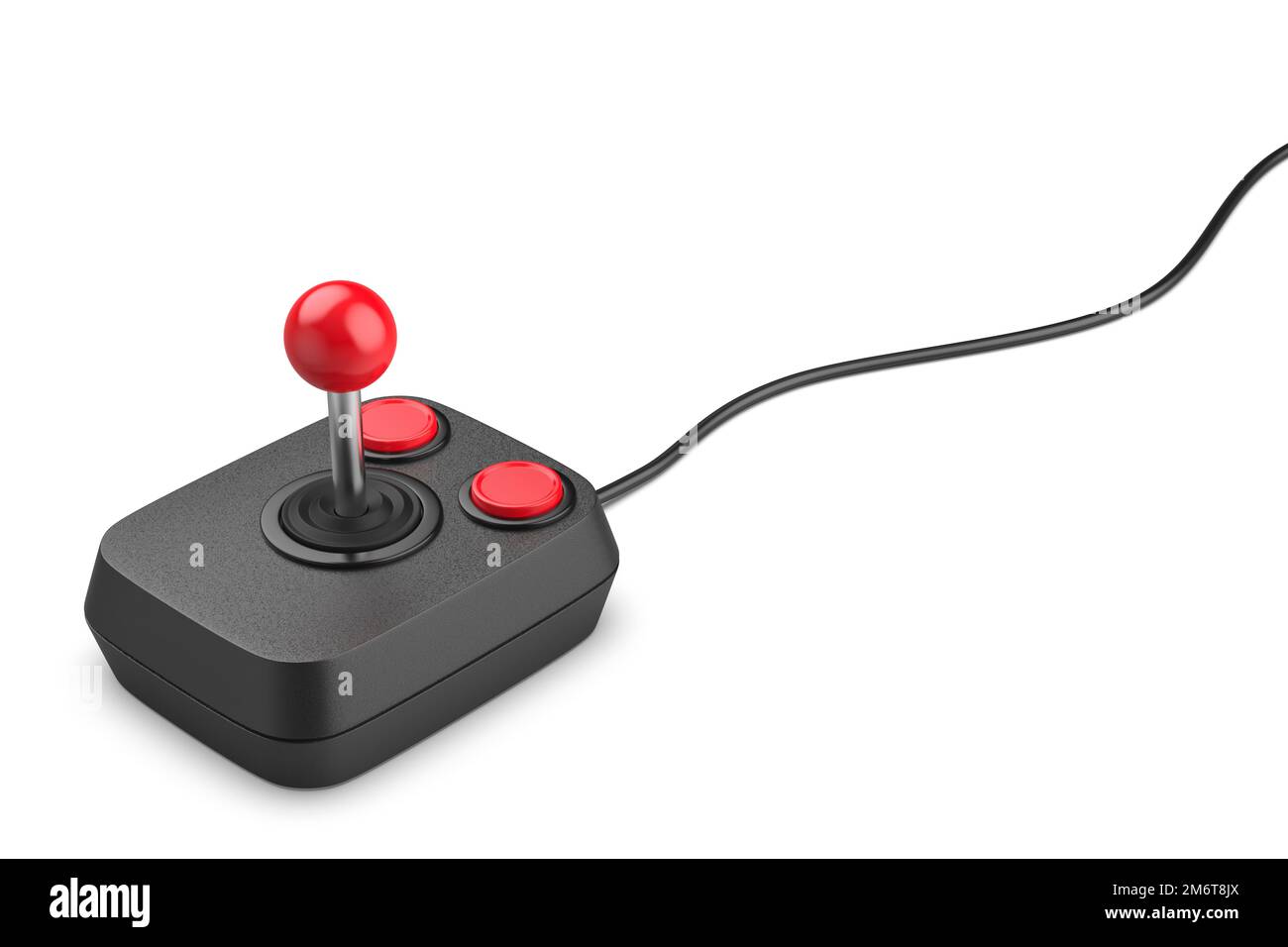 Retro computer joystick with two buttons on white background Stock Photo