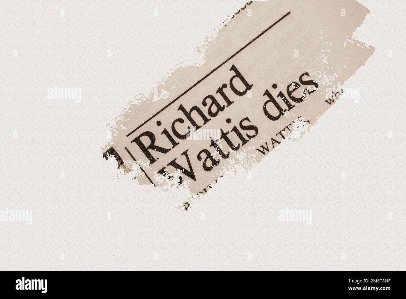 news story from 1975 newspaper headline article title - Richard Wattis dies in sepia Stock Photo