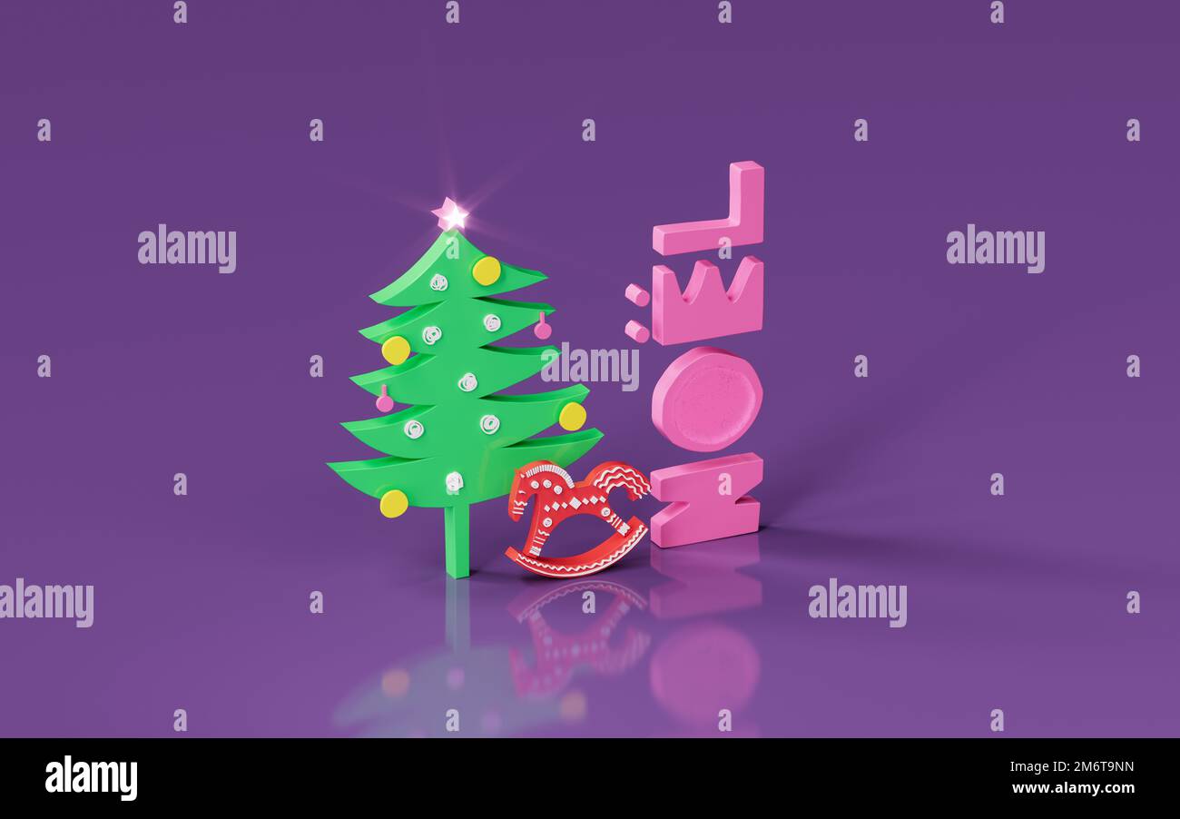 Christmas and New Year isometric elements with lettering. 3d render, 3d ...