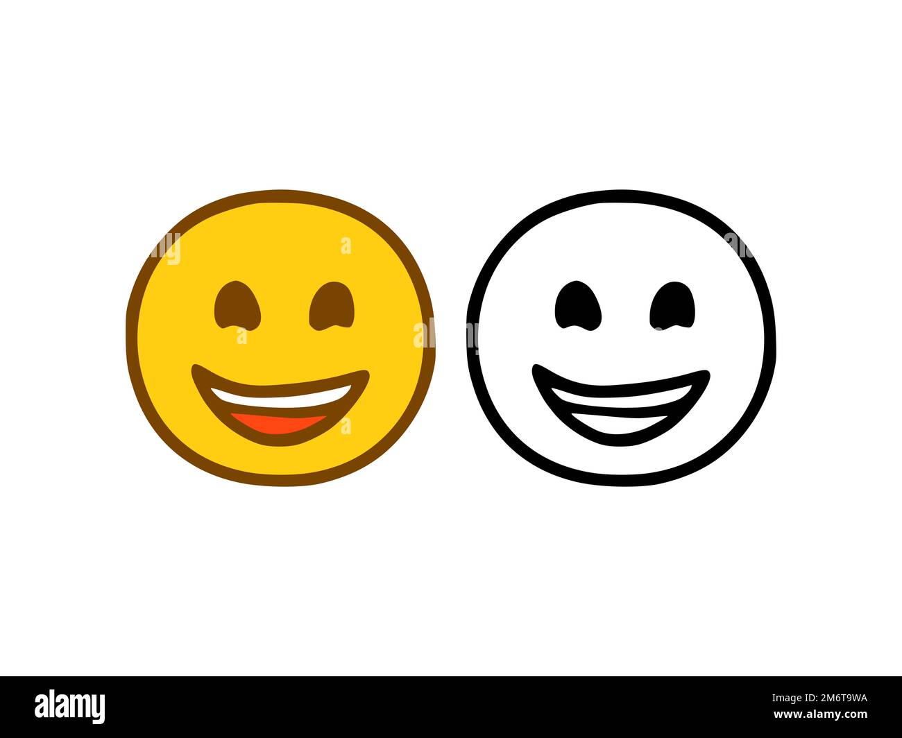 Happy face emoticon in doodle style isolated on white background Stock Photo