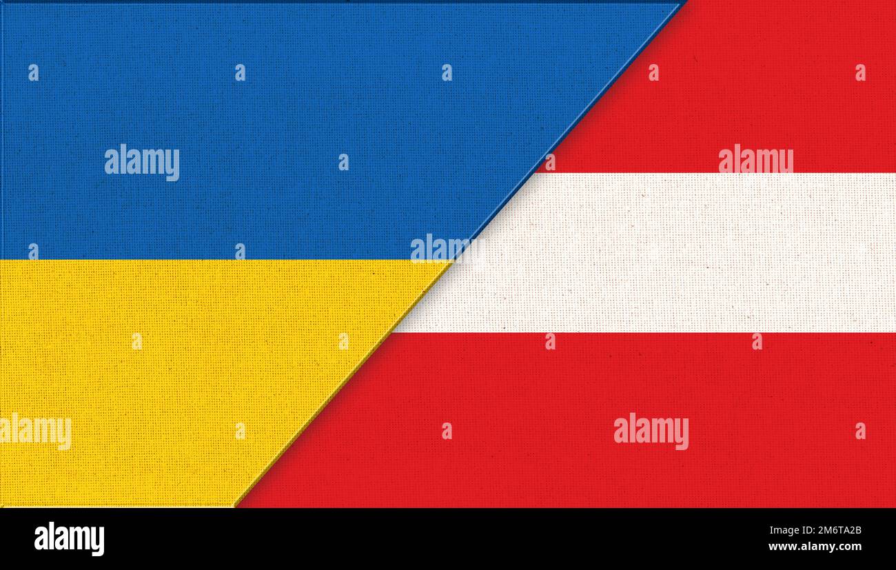 Flag of Ukraine and Austria. National symbols of Ukraine and Austria Stock Photo