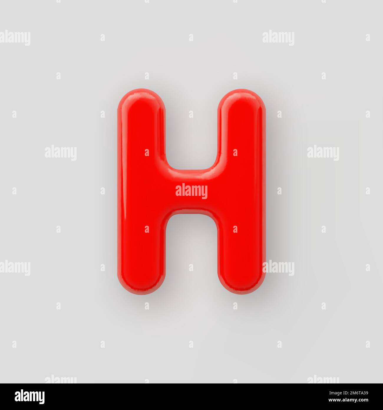 3D Red plastic uppercase letter H with a glossy surface on a gray ...