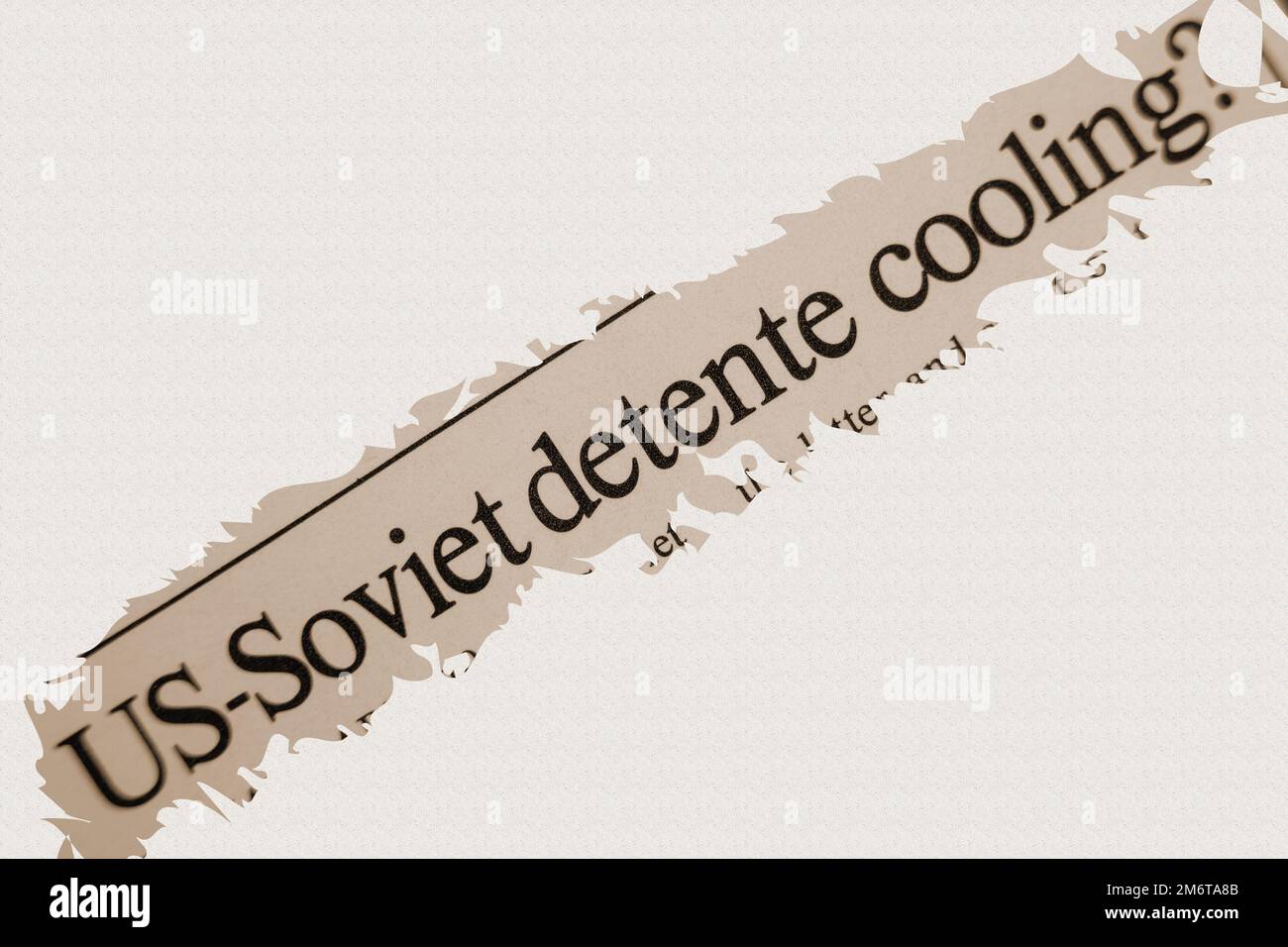 news story from 1975 newspaper headline article title - US-Soviet detente cooling in sepia Stock Photo