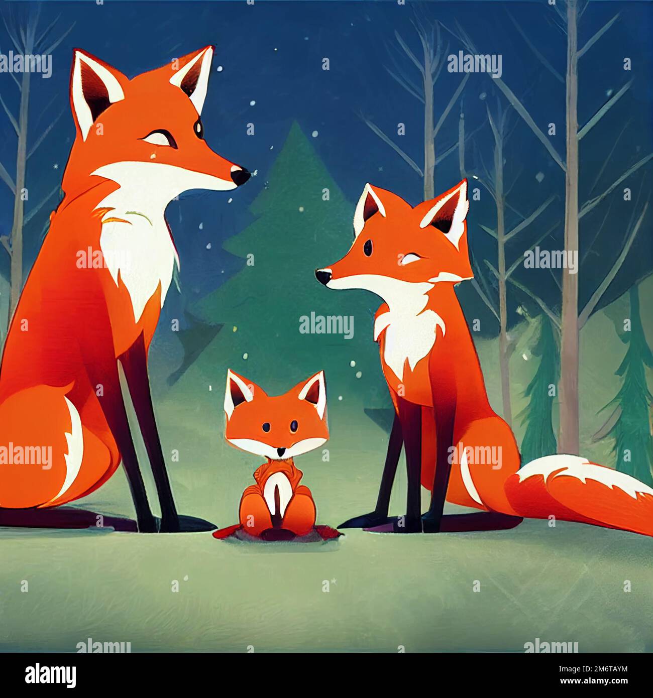 Cute fox family in the woods in winter Stock Photo - Alamy