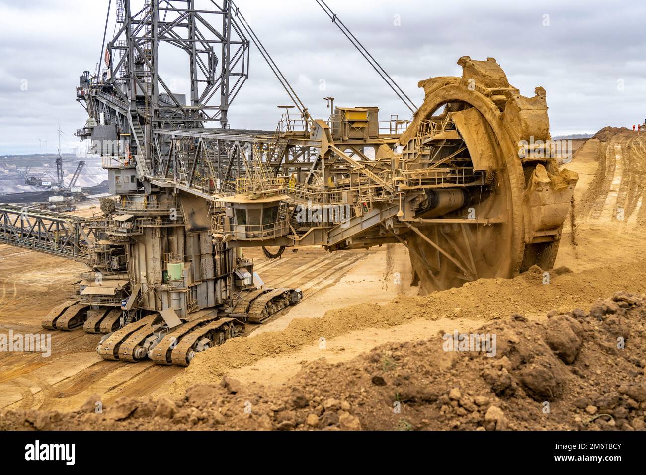 Opencast lignite mine Garzweiler 2, bucket wheel excavator 261 excavating the surface, near the rest of the hamlet of Lützerath, Erkelenz, NRW, German Stock Photo