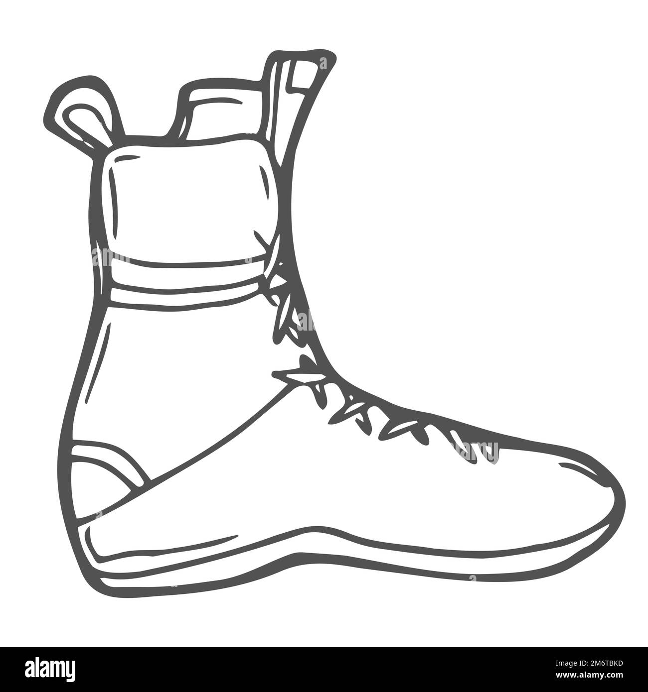 Boxing Shoes. Ink black and white doodle drawing in woodcut style Stock