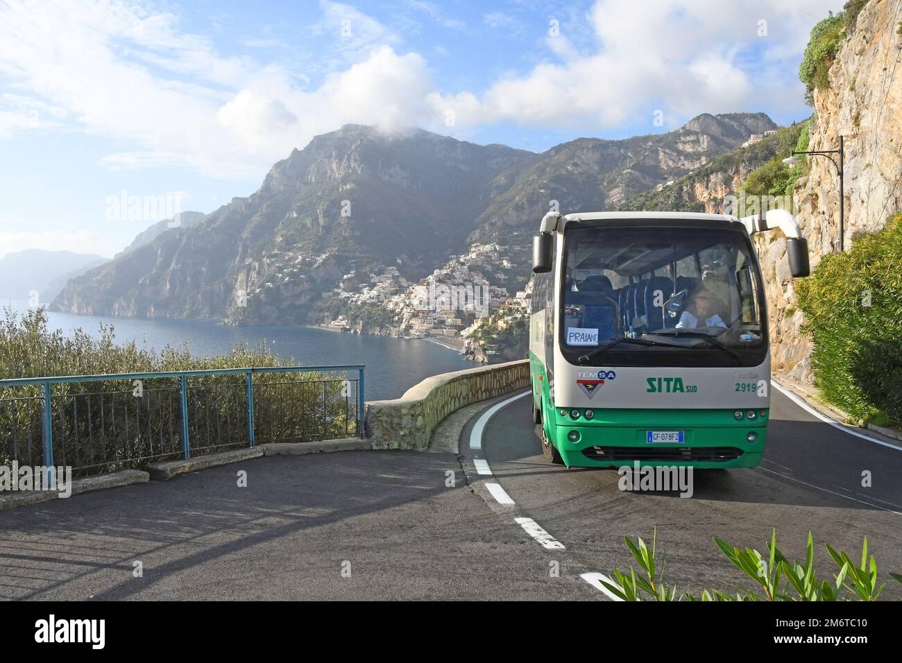 Sita bus on Amalfi coast road Stock Photo