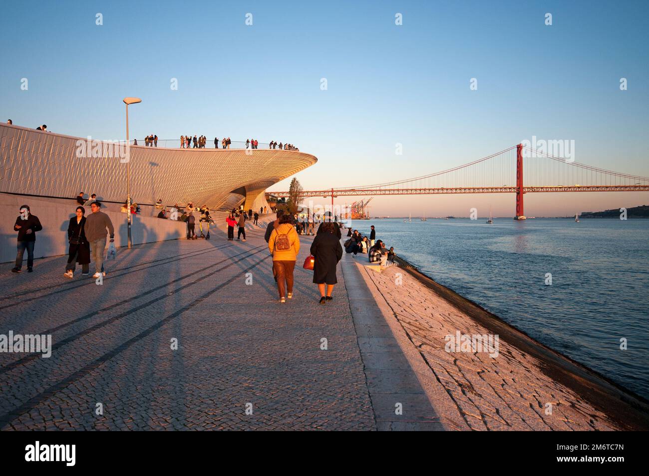 Museum of Art, Architecture and Technology MAAT on the Tagus riverside (in the background the 25 April bridge), Belem district, Lisbon, Portugal Stock Photo