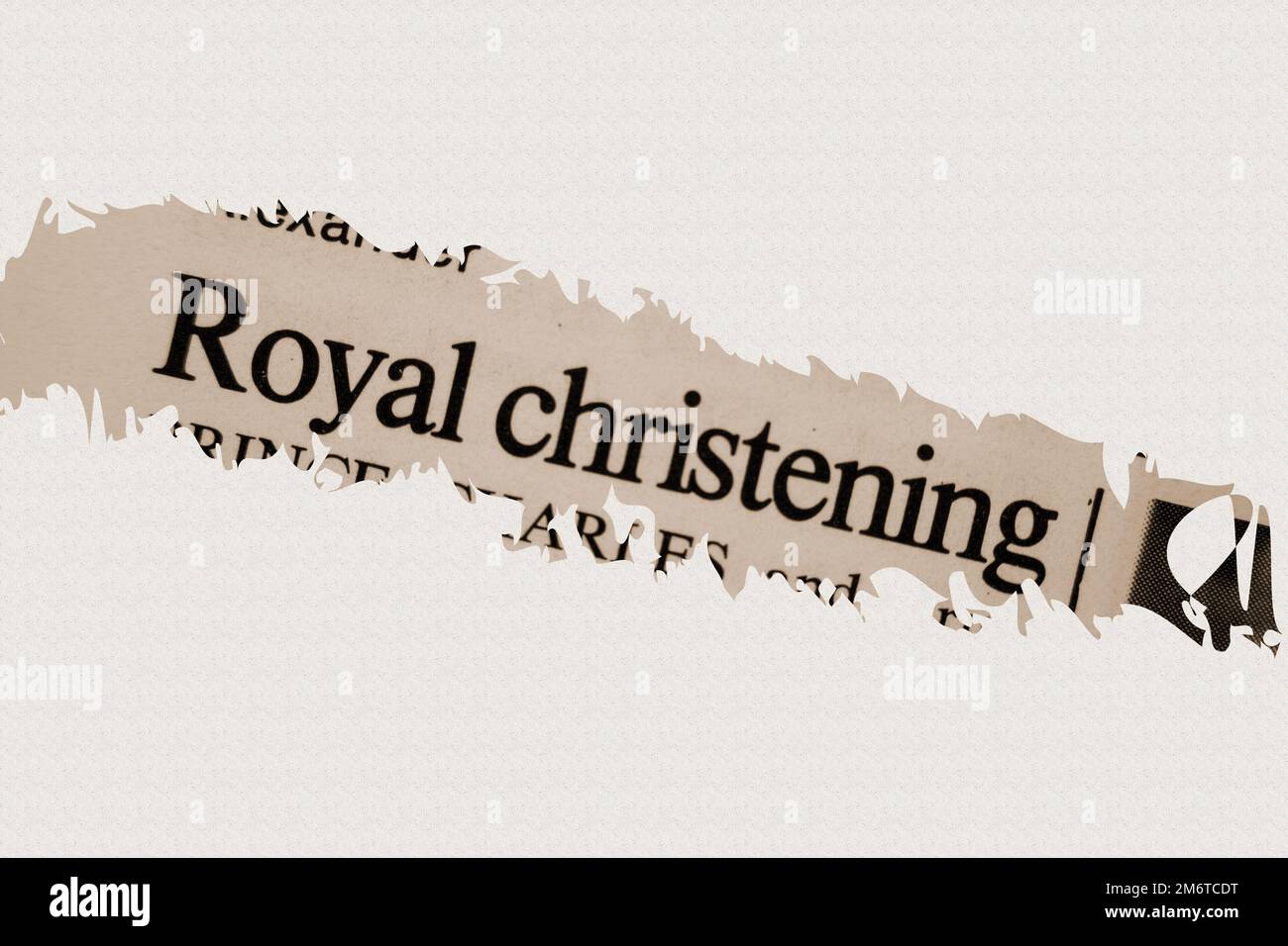 Royal christening - news story from 1975 newspaper headline article title with overlay in sepia Stock Photo