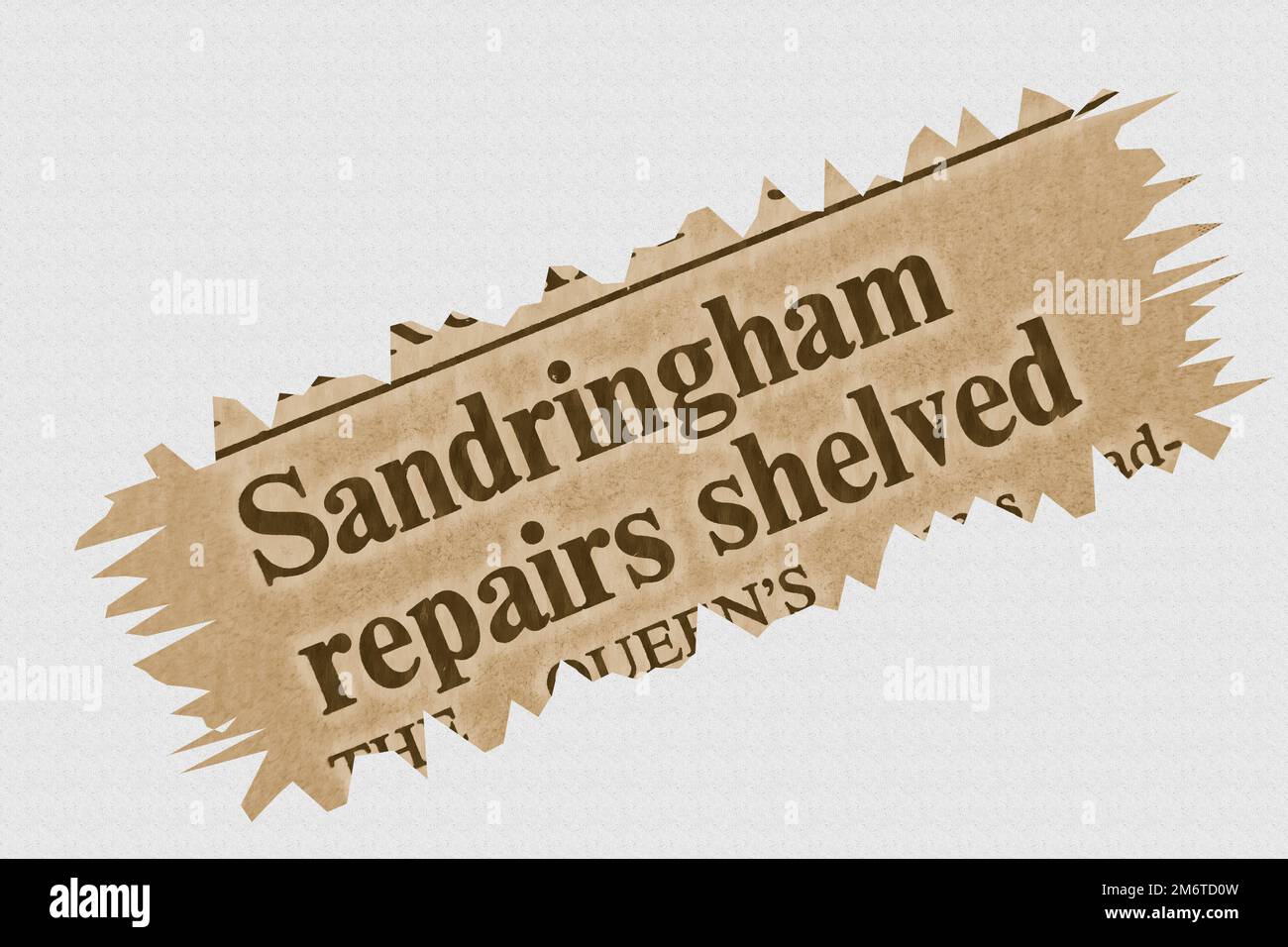 Sandringham repairs shelved - news story from 1975 newspaper headline article title with overlay highlight Stock Photo