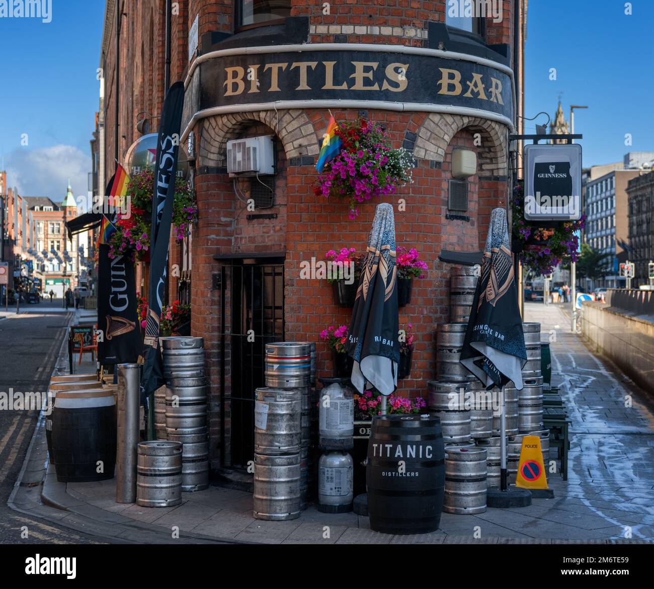 View of the landmark Bittles Bar in its flatiron building near