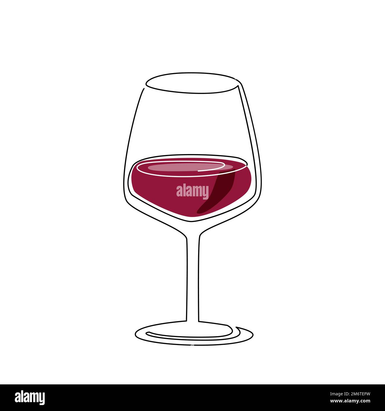 Red wine glass. Continuous line vector illustration isolated on white