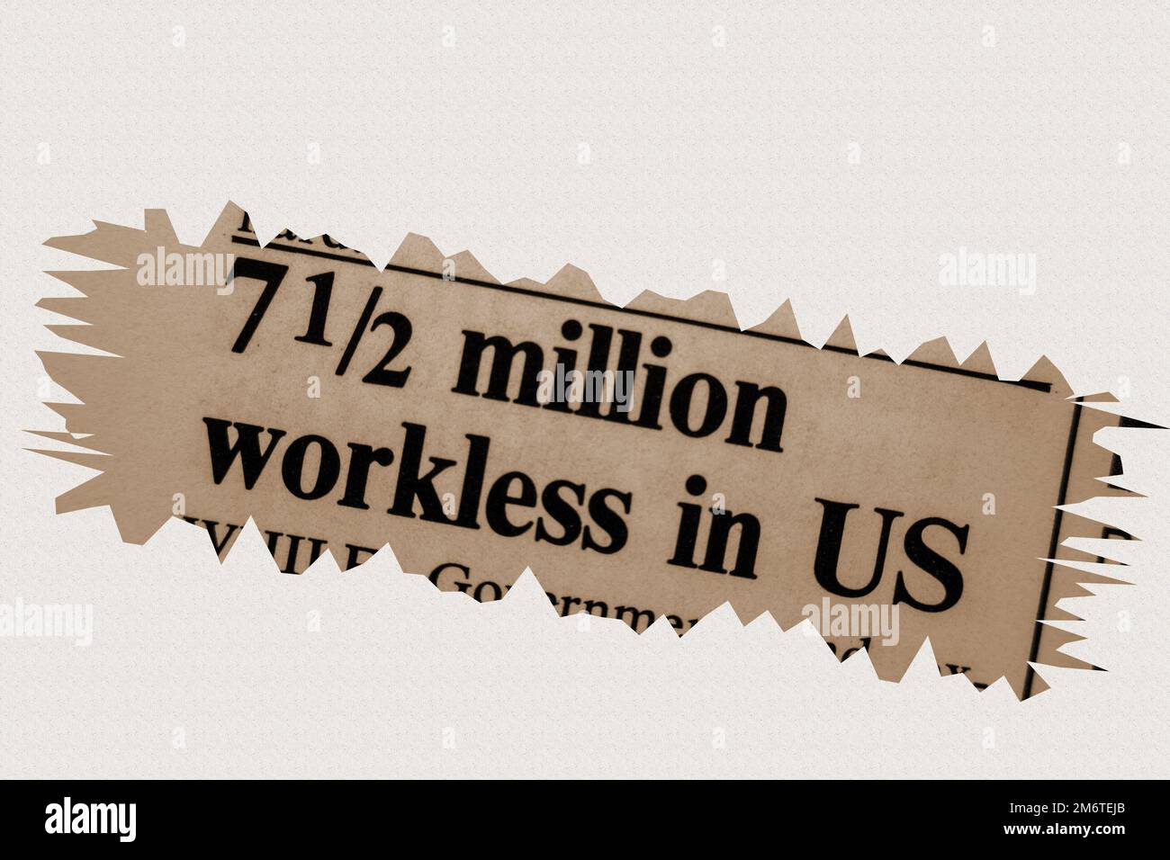 7.5 million workless in US  - news story from 1975 newspaper headline article title with overlay in sepia Stock Photo