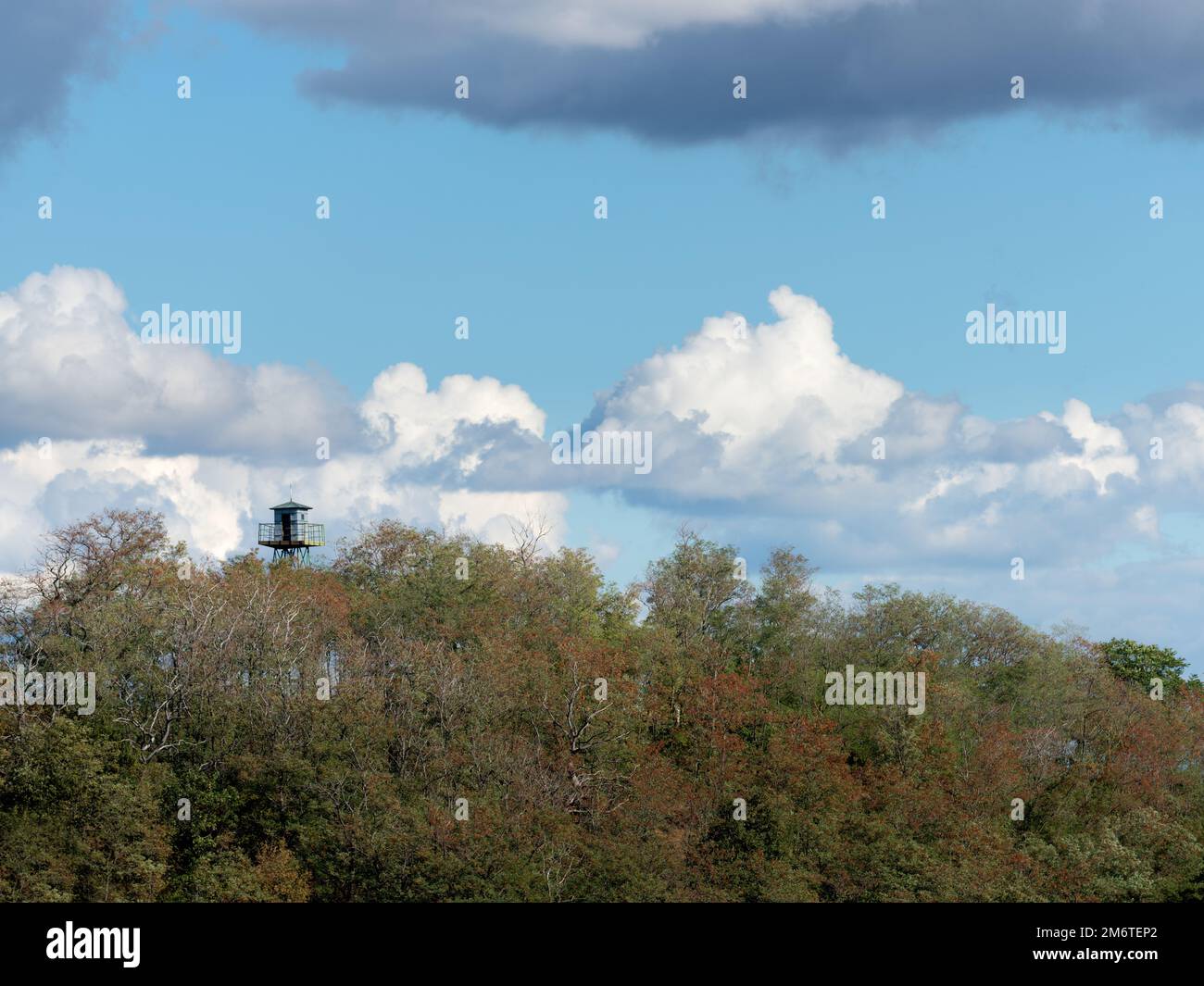 Watchtower over a forest border to hungary Stock Photo