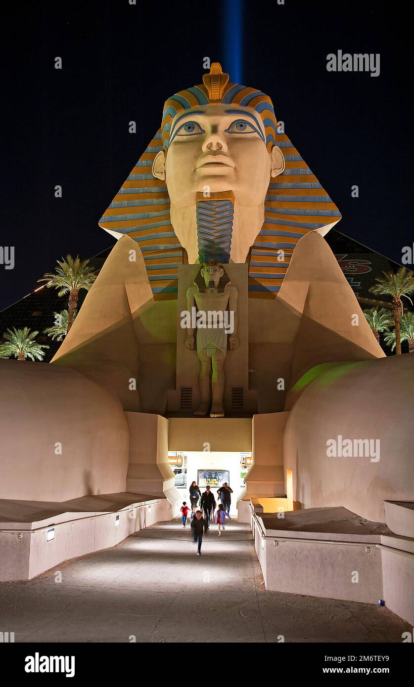 The Luxor Hotel at night in Las Vegas, NV Stock Photo