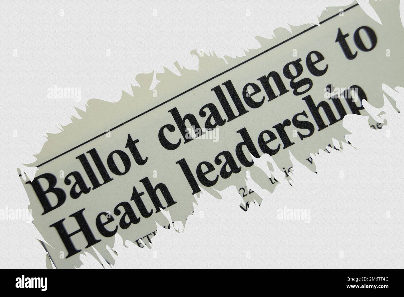 news story from 1975 newspaper headline article title - Ballot challenge to Heath leadership Stock Photo