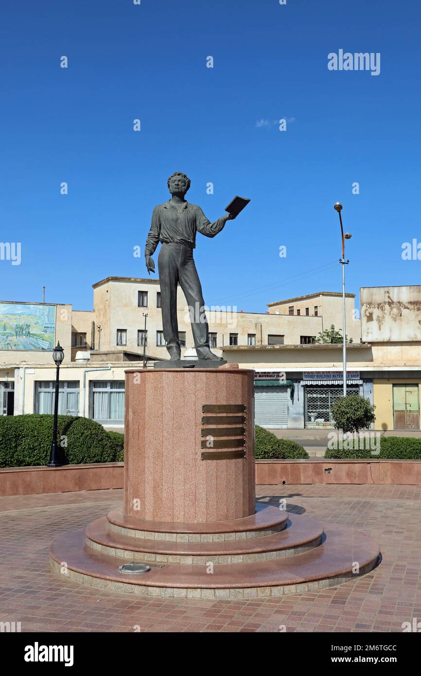 Alexander Pushkin monument at Asmara in Eritrea Stock Photo