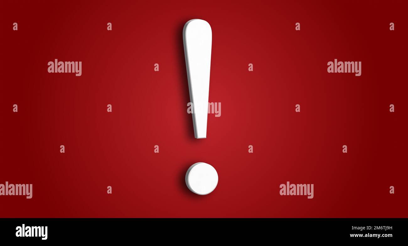 White exclamation mark on a red background, a symbol of attention, a place for an inscription Stock Photo