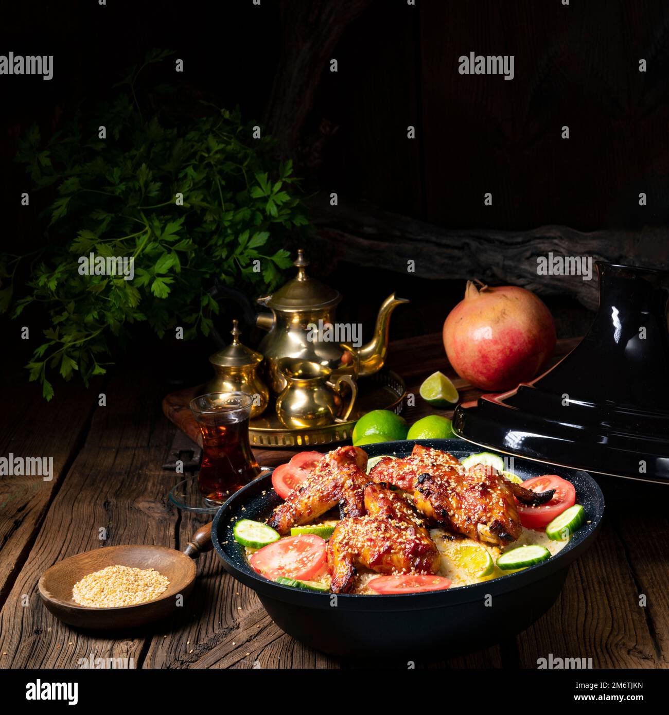 Couscous with fried chicken wings spicy Stock Photo Alamy