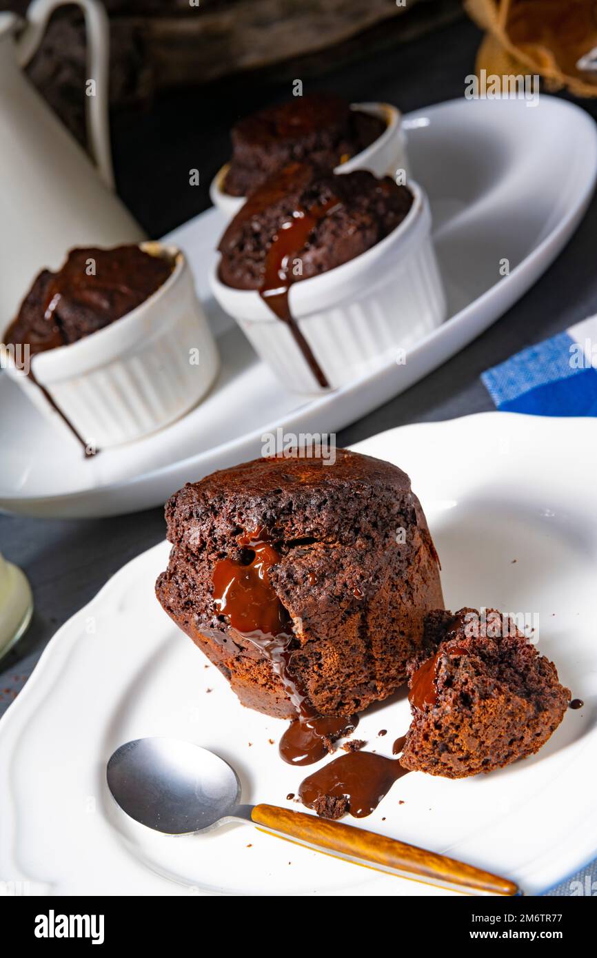 Delicious chocolate muffins with chocolate chips Stock Photo