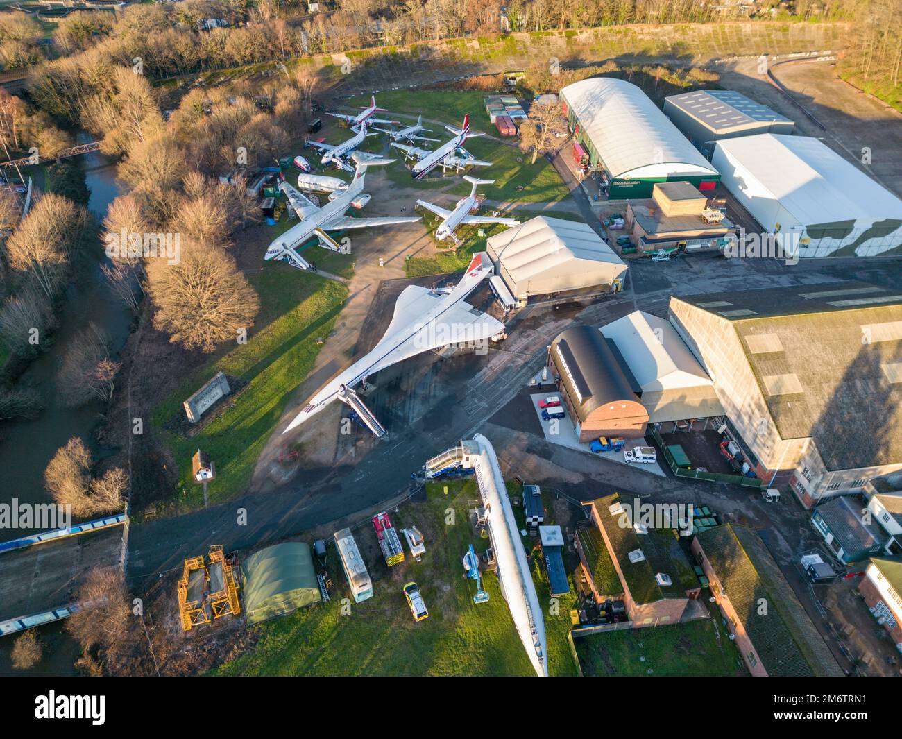Aerial view of the Brooklands Museum, Weybridge, Surrey, UK Stock Photo