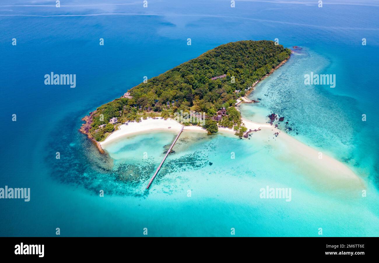 Tropical Island Koh Kham Trat Thailand, aerial view of tropical island near Koh Mak Thailand Stock Photo