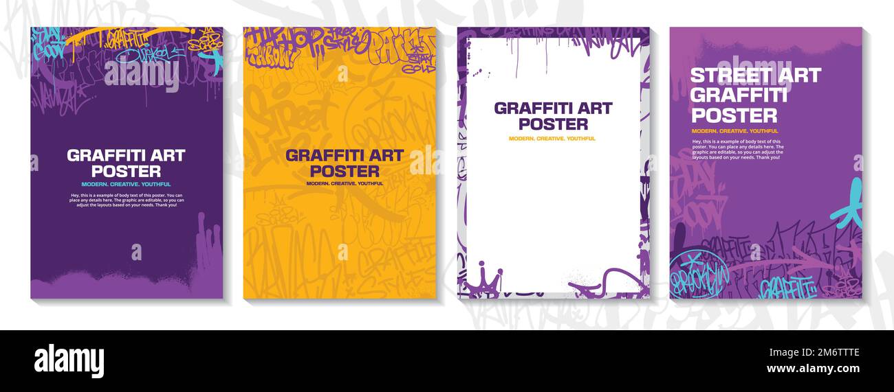 Modern graffiti art poster or flyer design with colorful tags, throw up ...